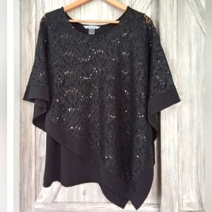 Nygard Black Lace Sequin Tunic Top L